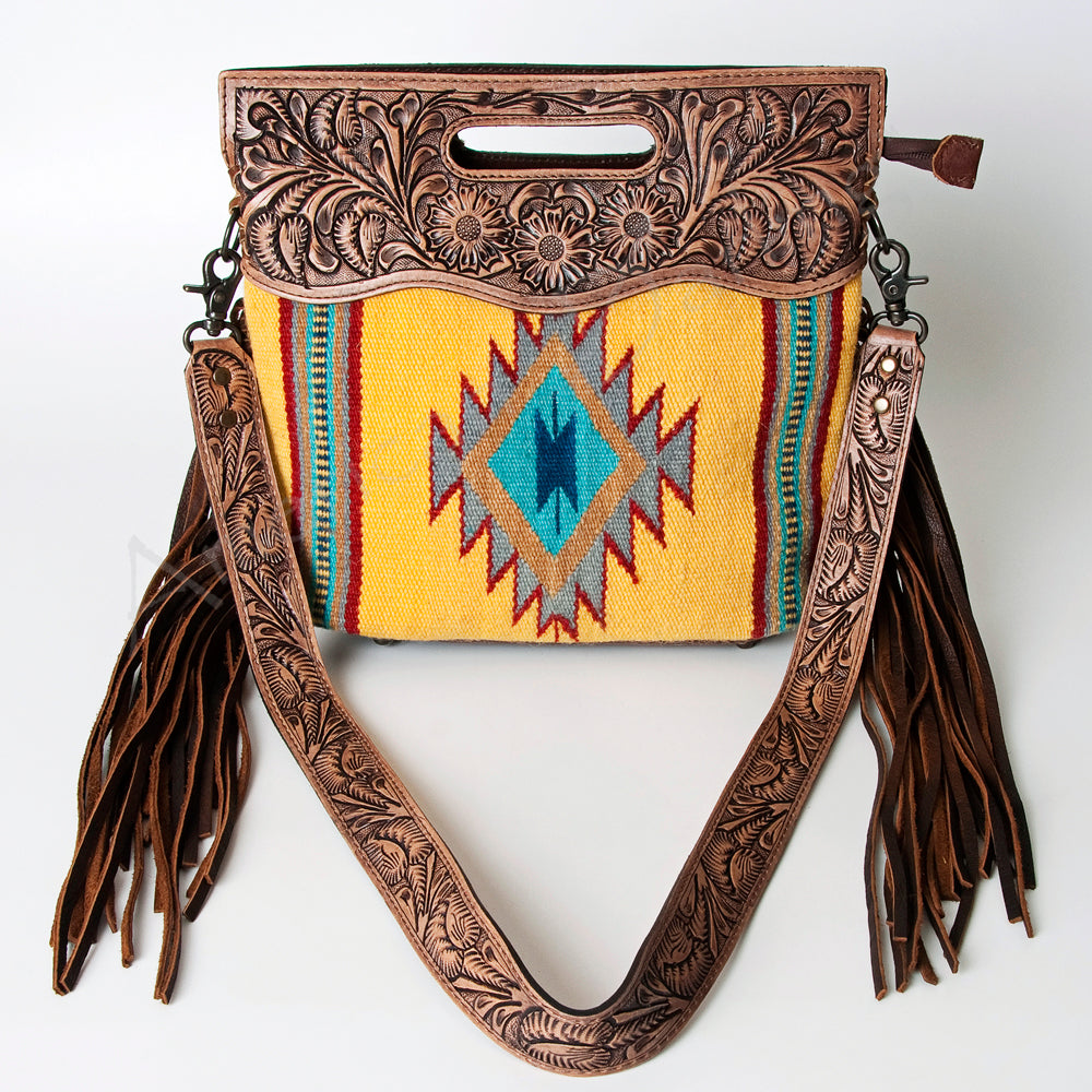 American Darling Clutch Hand Tooled Saddle Blanket Fabric Genuine Leather Western Women Bag Handbag Purse | Purses for Cute