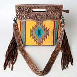 American Darling Clutch Hand Tooled Saddle Blanket Fabric Genuine Leather Western Women Bag Handbag Purse | Purses for Cute