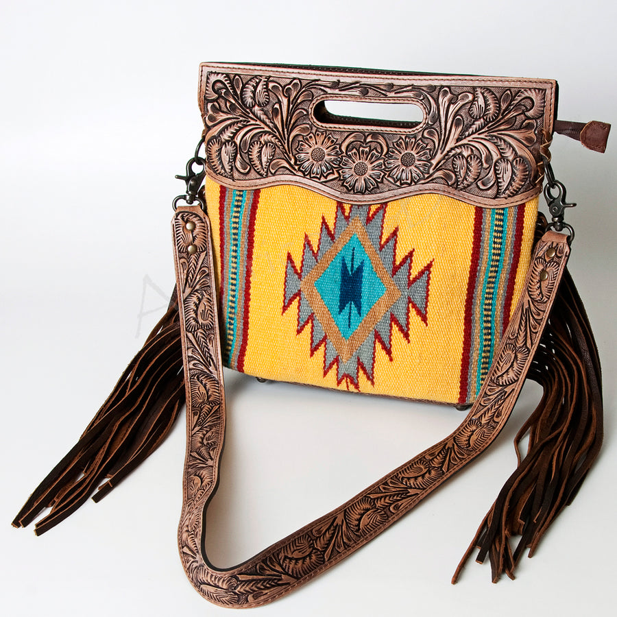 American Darling Hand Tooled Floral and Hand Woven Saddle Blanket Western Clutch Bag - Uhorse