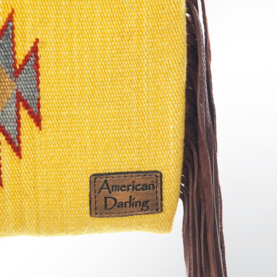 American Darling Western Clutch Bag Hand Tooled Floral Carved Hand Woven Saddle Blanket Leather Crossbody with Fringes