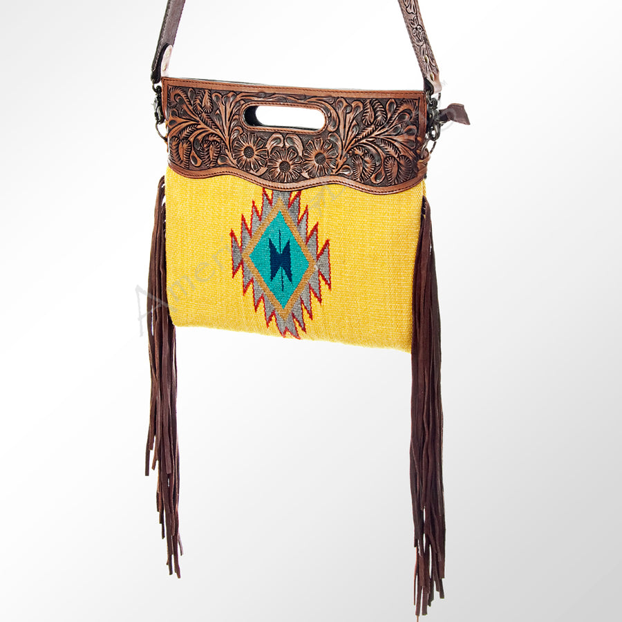 American Darling Hand Tooled Floral and Hand Woven Saddle Blanket Western Clutch Bag - Uhorse