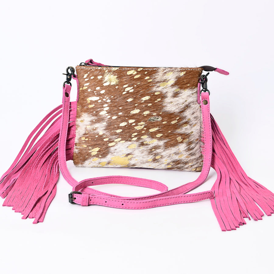 American Darling Western Small Crossbody Bag – Genuine Hair-On Cowhide Leather with Fringes, Adjustable Strap, Handcrafted in Texas