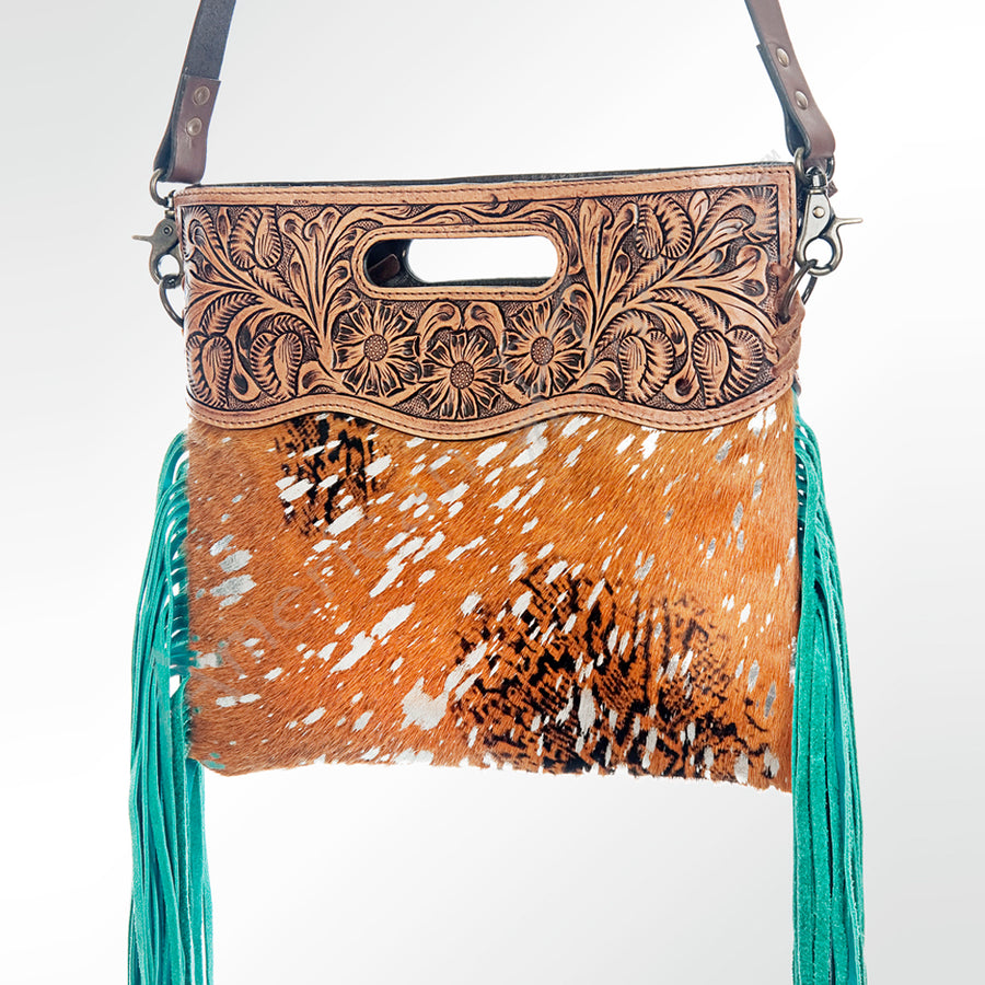 American Darling Clutch Hand Tooled Hair on Genuine Leather Western Women Bag Handbag Purse | Purses for Cute - Uhorse