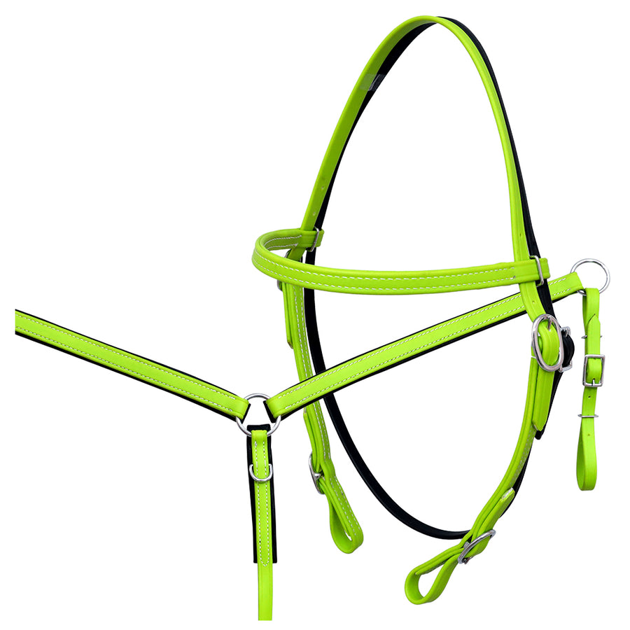 HILASON Western Horse Biothane Leather Headstall and Breast Collar Set Lime Green - Uhorse