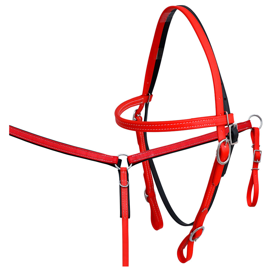 HILASON Western Horse Biothane Leather Headstall and Breast Collar Set Red and Black - Uhorse