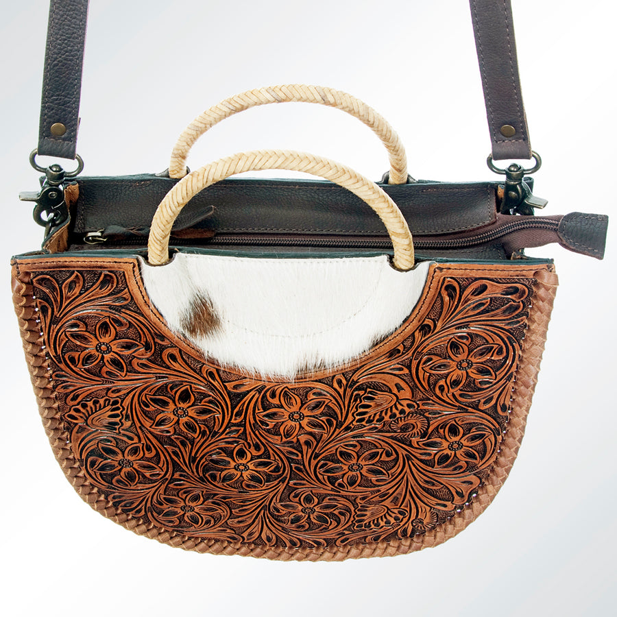 American Darling Tote Bag Hand Tooled Floral Carved Hair-On Cowhide Genuine Leather Western Purse with YKK Zipper