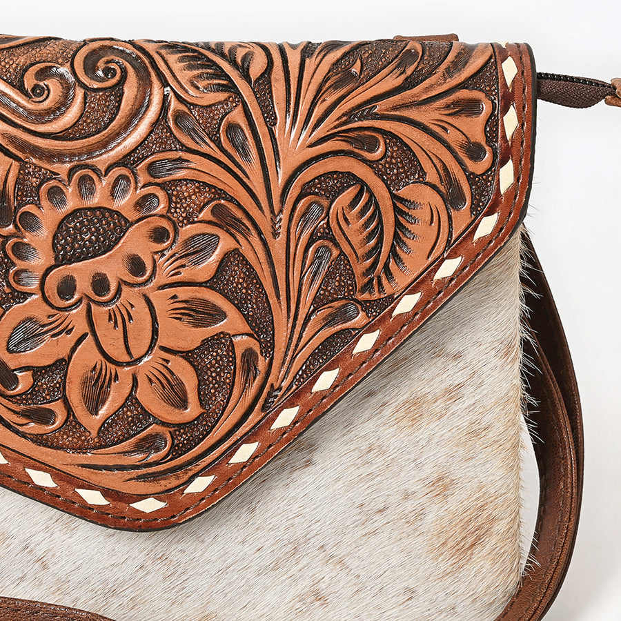 American Darling Envelope Bag Hand Tooled Floral Carved Cowhide Genuine Leather Western Clutch with YKK Zipper