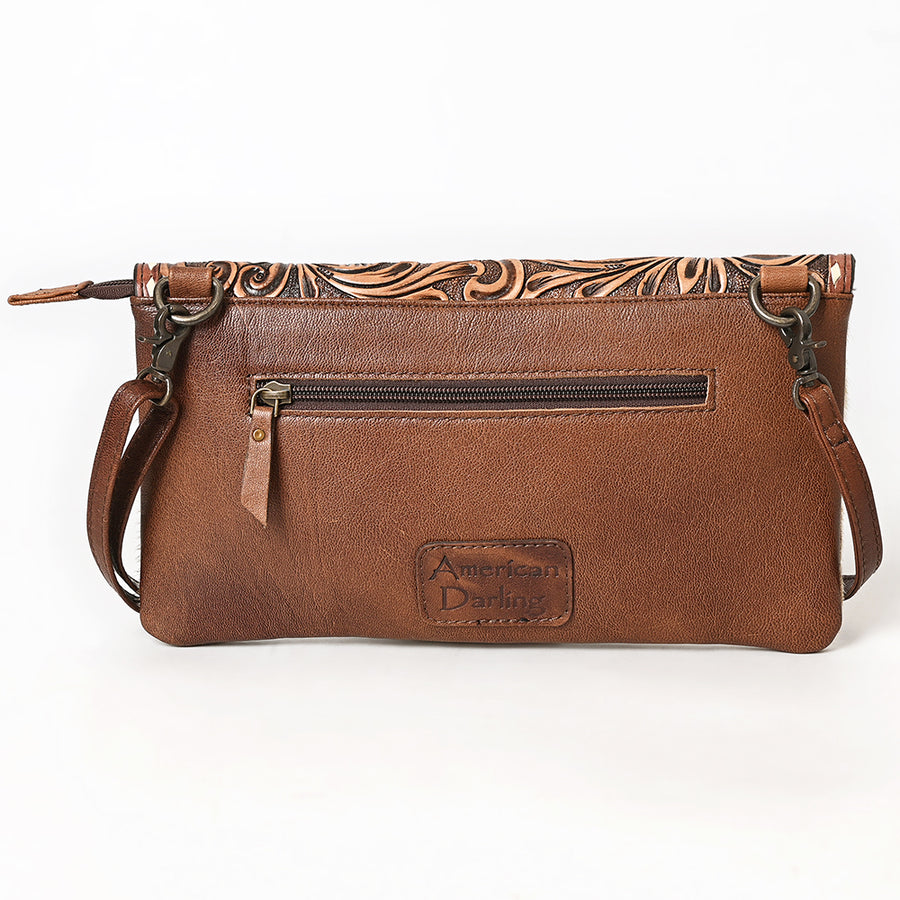 American Darling Envelope Bag Hand Tooled Floral Carved Cowhide Genuine Leather Western Clutch with YKK Zipper
