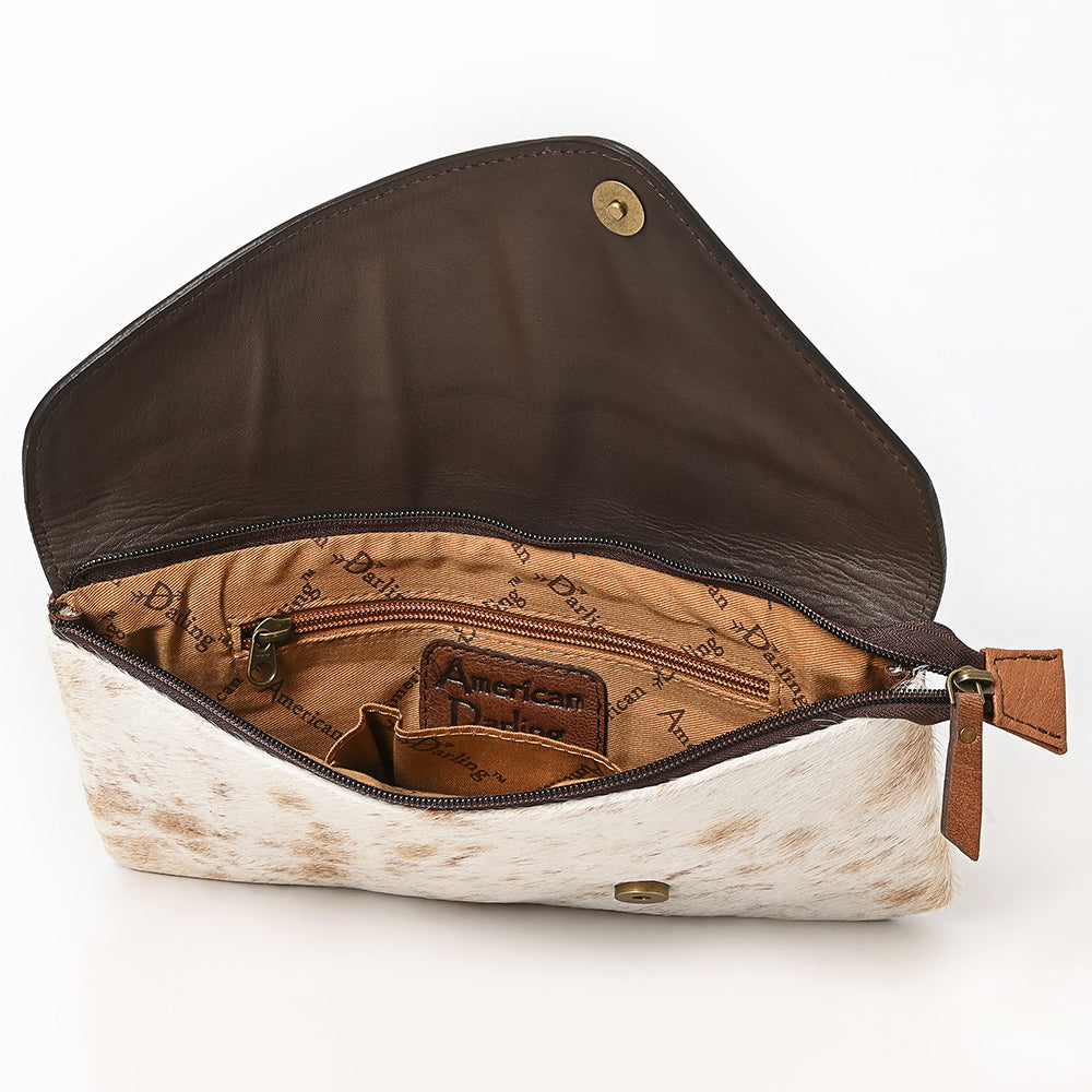 American Darling Envelope Hand Tooled Hair On Genuine Leather Western Women Bag Handbag Purse | Crossbody for Cute