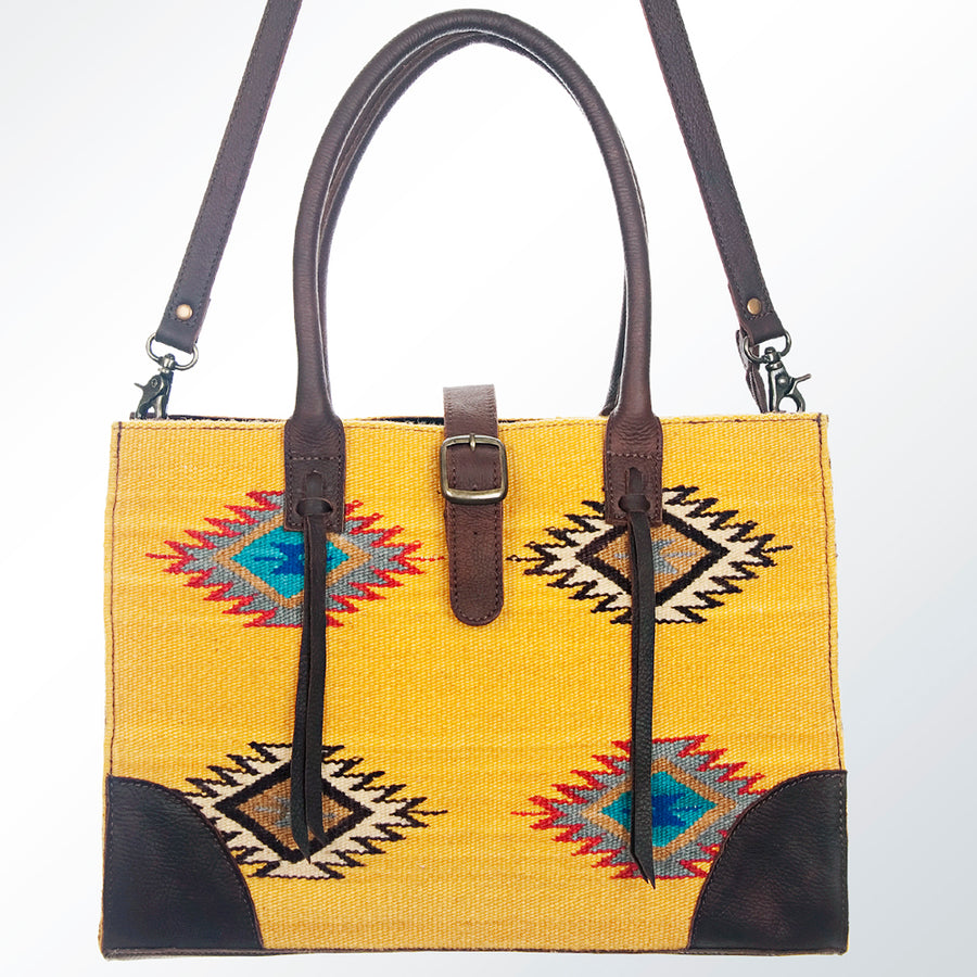 American Darling Tote Bag Hand Woven Saddle Blanket Genuine Leather Western Purse with Tassels and YKK Zipper