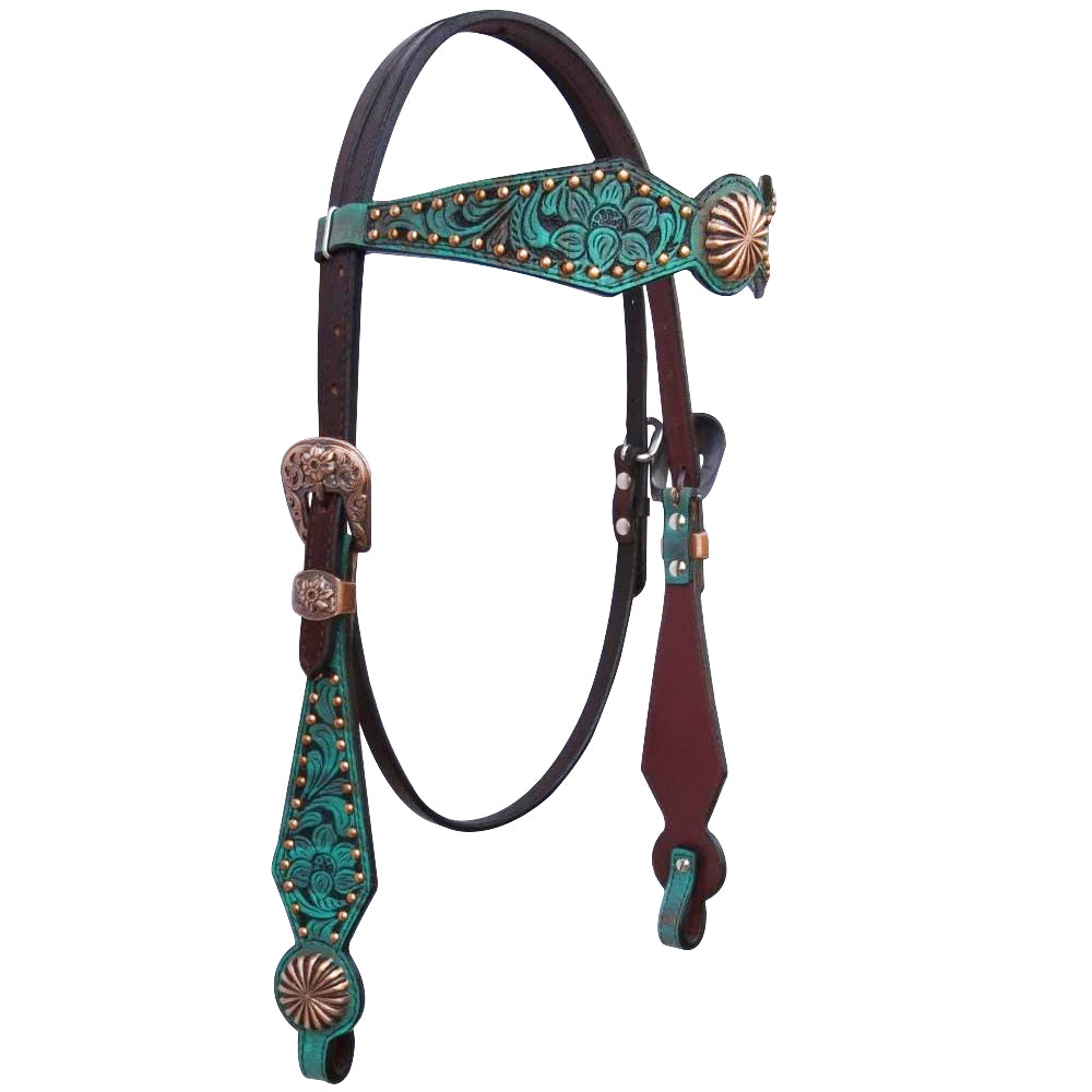 Bar H Equine American Leather Horse Saddle Tack One Ear Headstall Breast Collar Browband Wither Strap Spotted Pinwheel