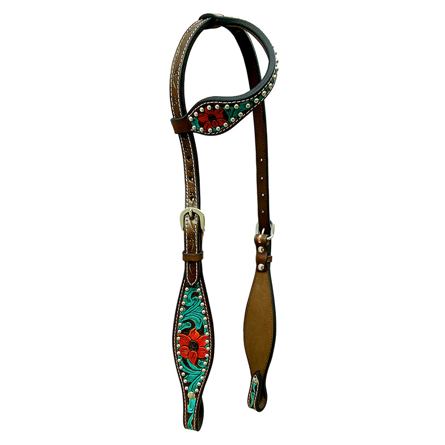 Bar H Equine American Leather Horse Saddle Tack One Ear Headstall | Browband Headstall Botanic Chiseled - Bar H Equine