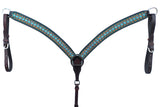 Bar H Equine American Leather Horse Saddle Tack One Ear Headstall Breast Collar Browband Wither Strap Turquoise Symmetry