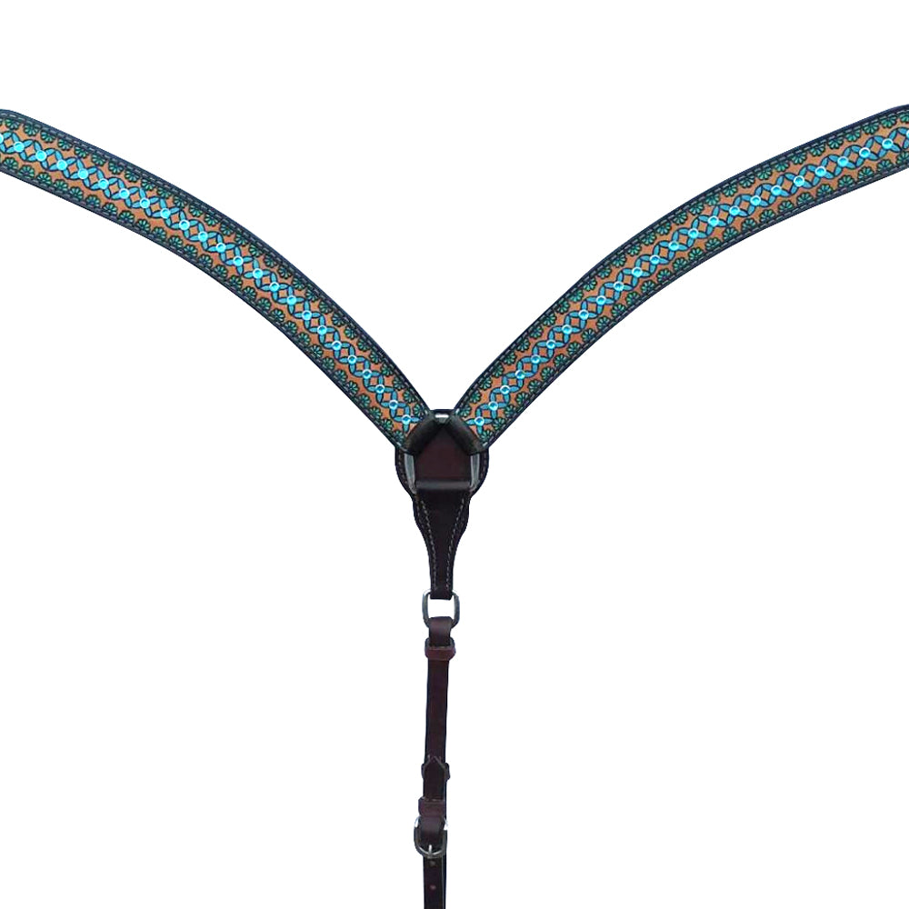 Bar H Equine American Leather Horse Saddle Tack One Ear Headstall Breast Collar Browband Wither Strap Turquoise Symmetry