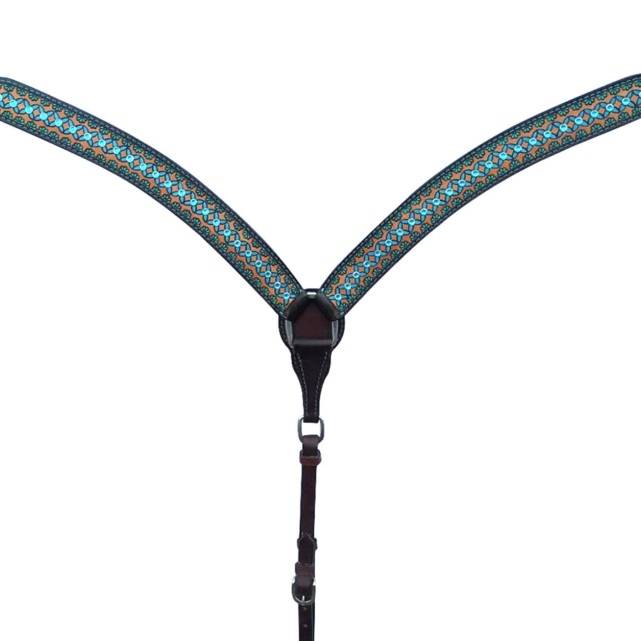 Turquoise patterned breast collar with black leather straps - Uhorse