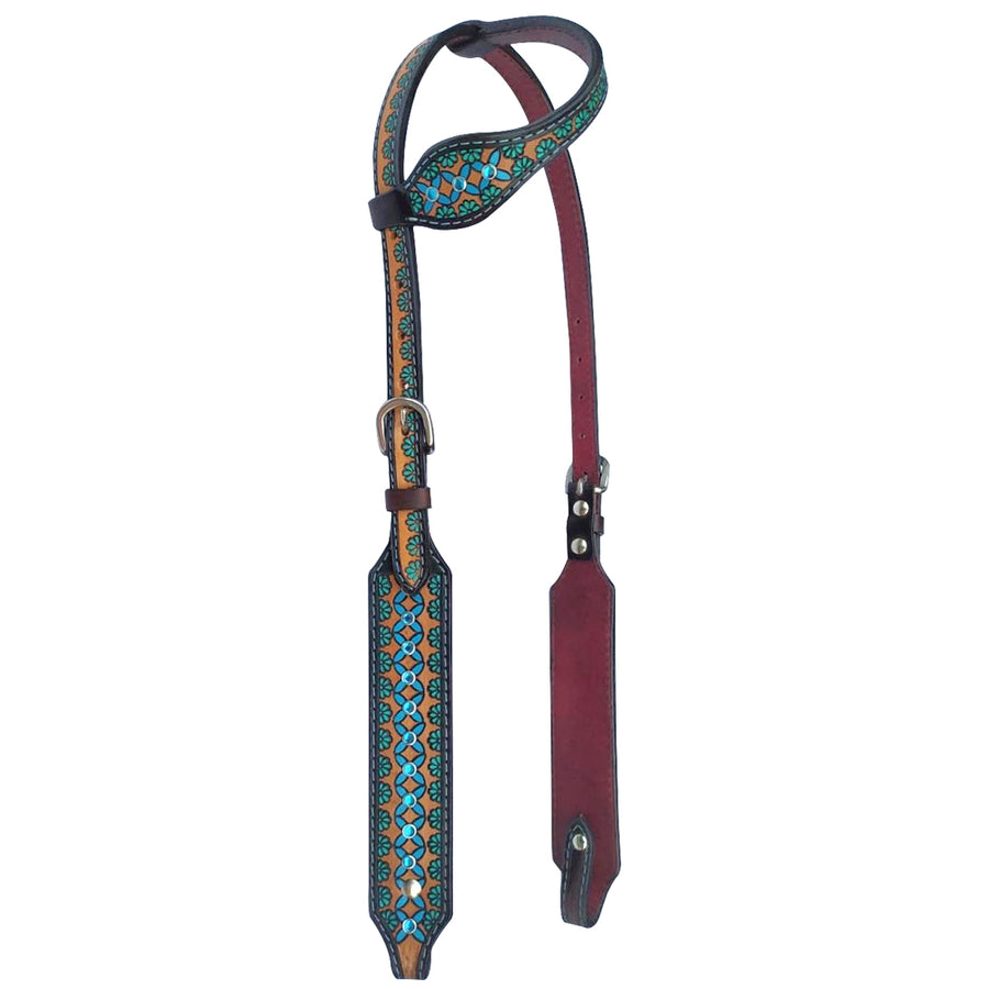 Bar H Equine American Leather Horse Saddle Tack One Ear Headstall | Browband Headstall Turquoise Symmetry Collection - Uhorse