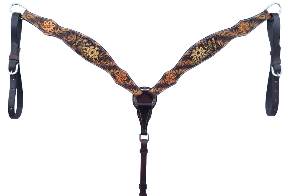 Bar H Equine American Leather Horse Saddle Tack One Ear Headstall Breast Collar Browband Wither Strap Tropical Snake