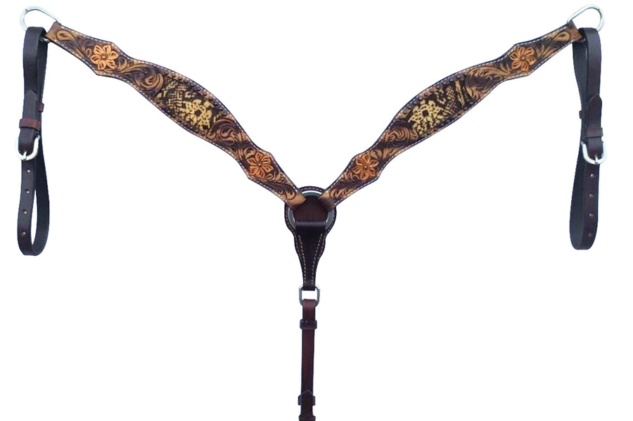 Bar H Equine American Leather Horse Saddle Tack One Ear Headstall Breast Collar Browband Wither Strap Set Tropical Snake
