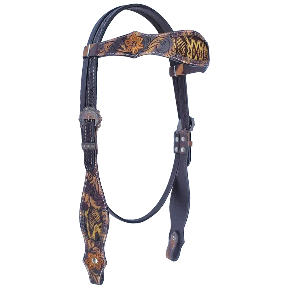 Bar H Equine American Leather Horse Saddle Tack One Ear Headstall Breast Collar Browband Wither Strap Tropical Snake