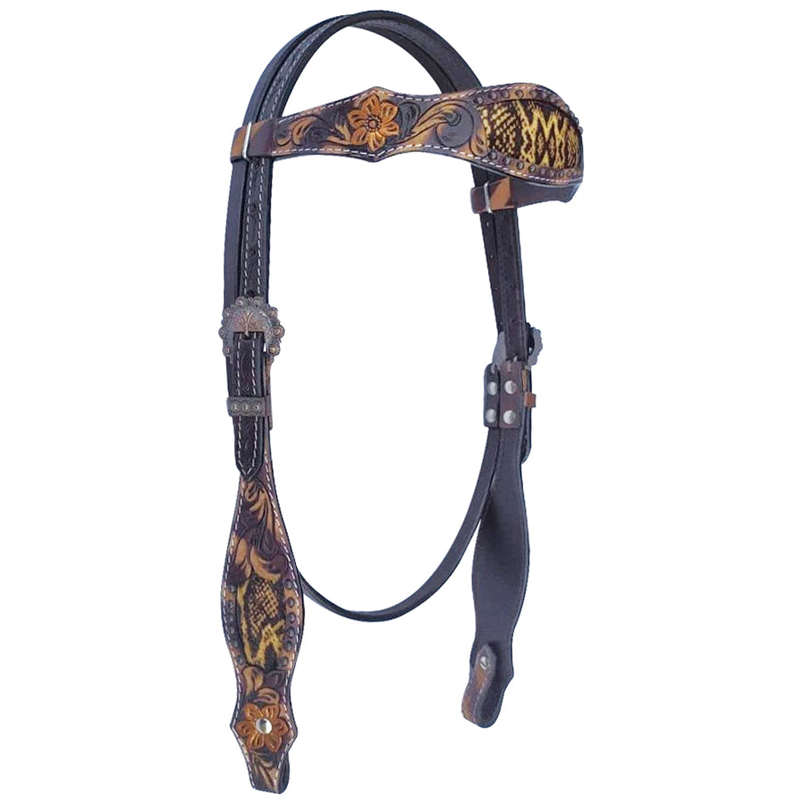Bar H Equine American Leather Horse Saddle Tack Headstall | Browband Headstall Tropical Snake Collection - Uhorse