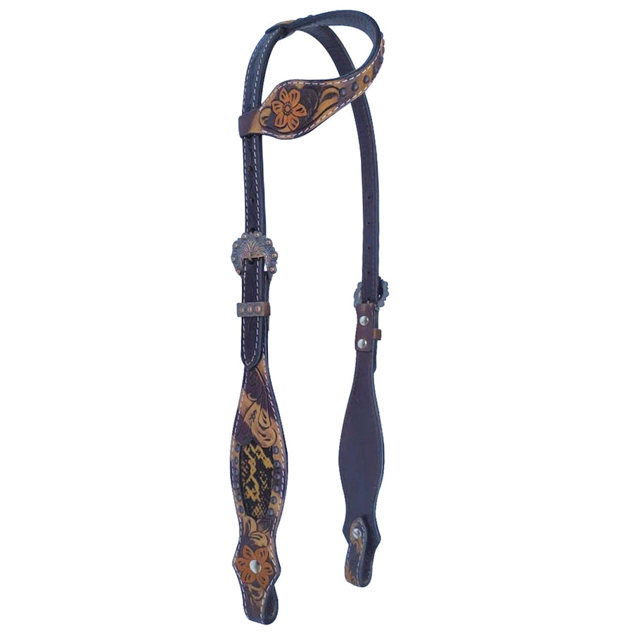 Bar H Equine American Leather Horse Saddle Tack One Ear Headstall | Browband Headstall Tropical Snake Collection - Uhorse