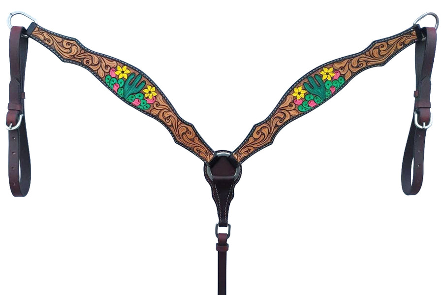 Bar H Equine American Leather Horse Saddle Tack One Ear Headstall Breast Collar Browband Wither Strap Set Tropical Cactus