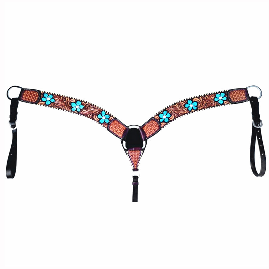 Bar H Equine American Leather Horse Saddle Tack Breast Collar Turquoise Bloom BER111 - Uhorse