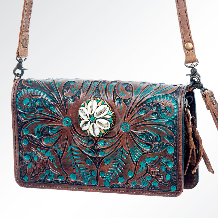 American Darling Organiser Bag Hand Tooled Floral Carved Genuine Leather Western Purse with YKK Zipper