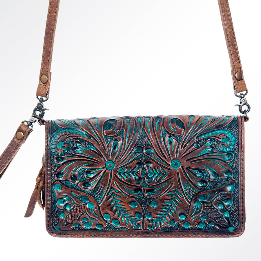 American Darling Organiser Bag Hand Tooled Floral Carved Genuine Leather Western Purse with YKK Zipper