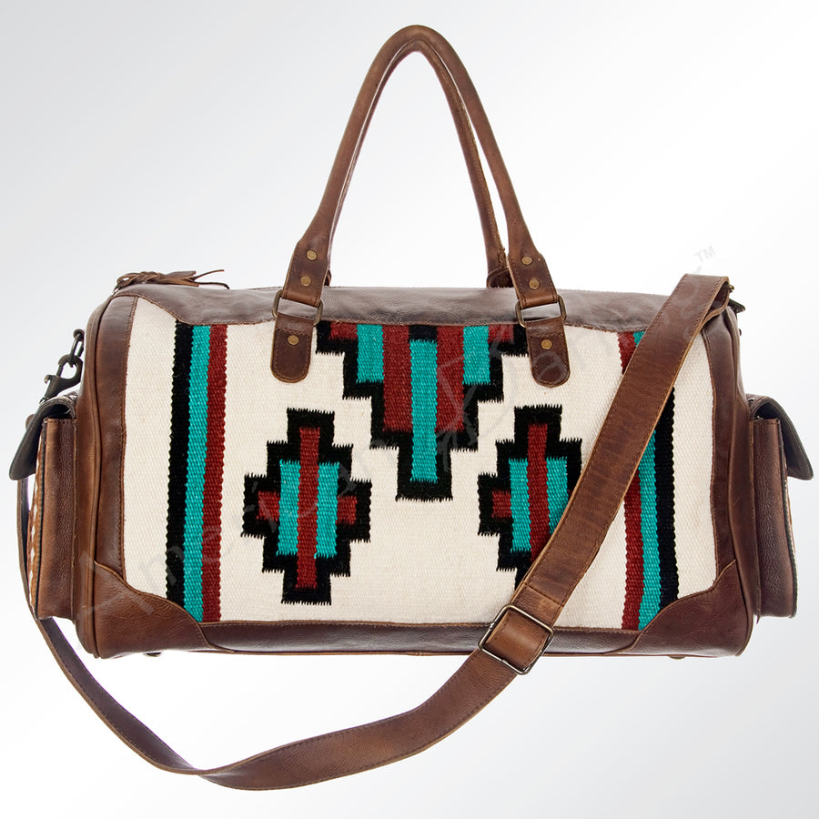 American Darling Duffel Bag Hand Woven Saddle Blanket Genuine Leather Western Travel Bag with YKK Zipper