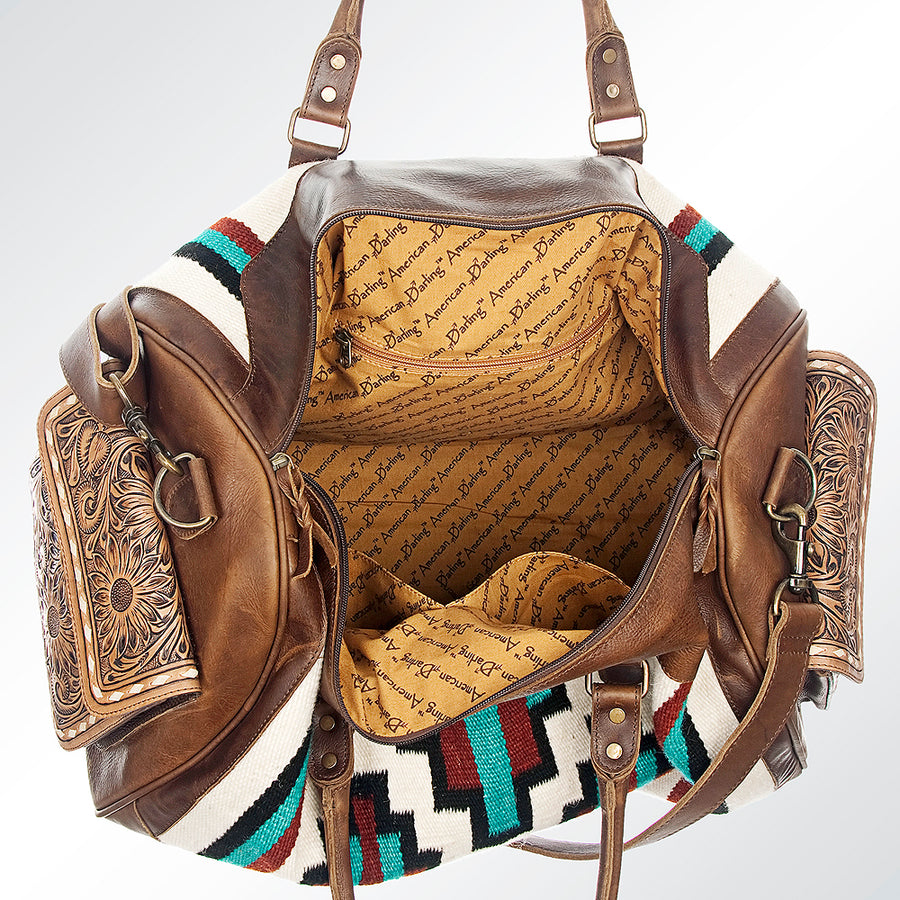 American Darling Duffel Bag Hand Woven Saddle Blanket Genuine Leather Western Travel Bag with YKK Zipper