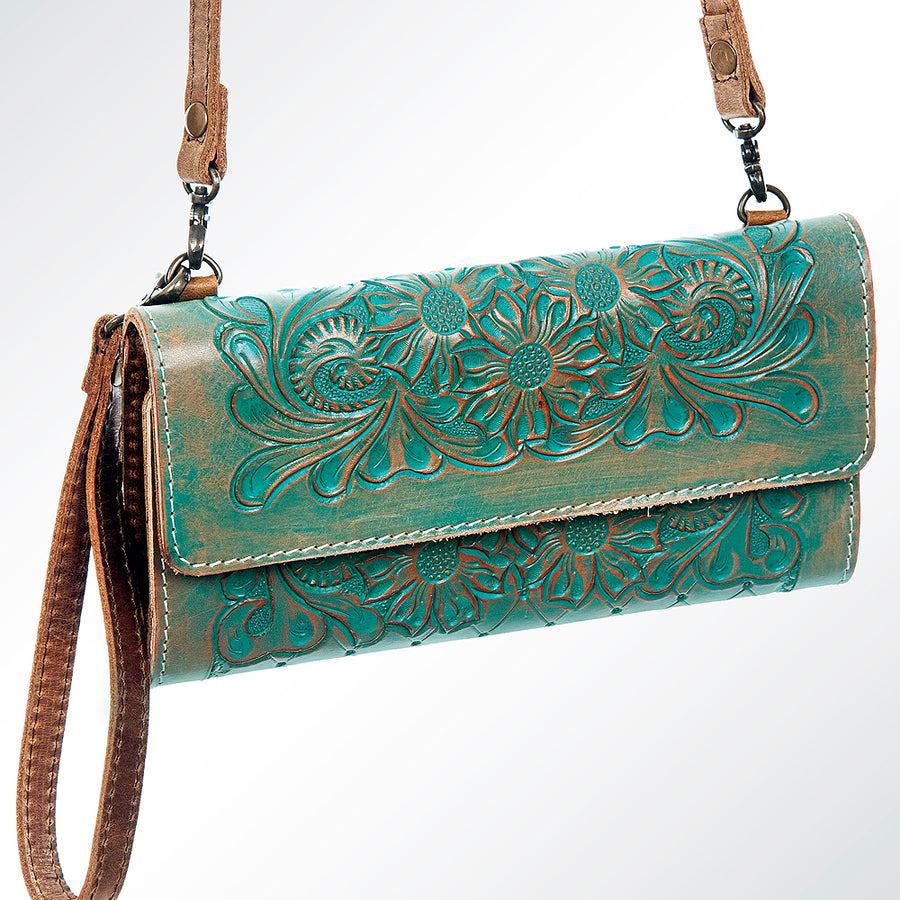 American Darling Wallet Bag Hand Tooled Floral Carved Genuine Leather Western Purse with YKK Zipper