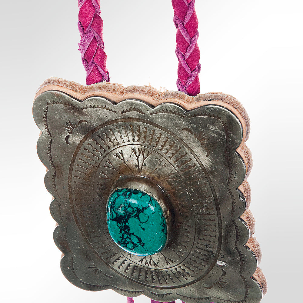 American Darling ADJW101E Braided Genuine Leather Jewelry Necklace with Concho
