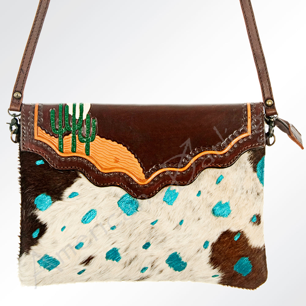 American Darling Clutch Hand Tooled Hair on Genuine Leather Western Women Bag Handbag | for Cute Travel Purse|
