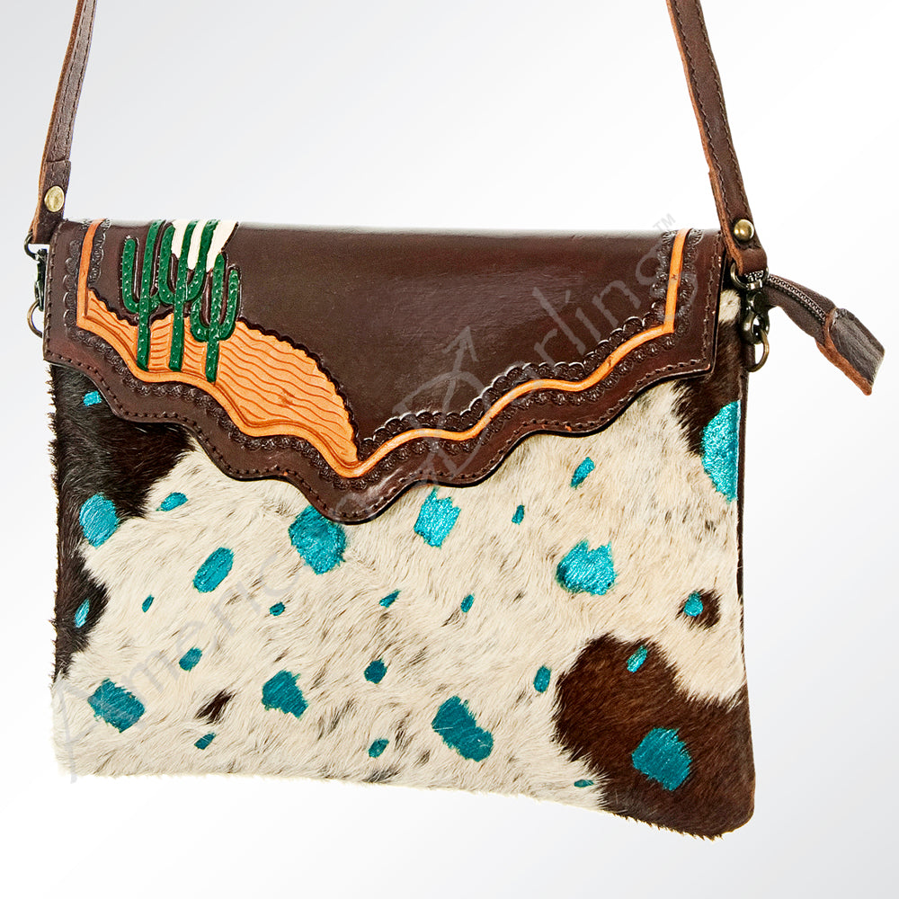 American Darling Clutch Hand Tooled Hair on Genuine Leather Western Women Bag Handbag | for Cute Travel Purse|