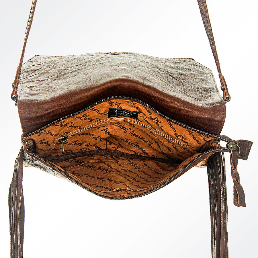 American Darling Small Cross body Bag Hair-On Cowhide Genuine Leather Western Purse with Turquoise Concho and Fringes