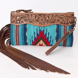 American Darling Wristlet Hand Tooled Saddle Blanket Genuine Leather Women Bag Western Handbag Purse |