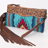 American Darling Wristlet Hand Tooled Saddle Blanket Genuine Leather Women Bag Western Handbag Purse |