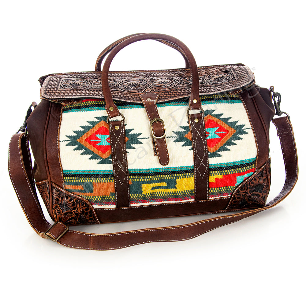 American Darling Duffel Hand Tooled Saddle Blanket Genuine Leather Women Bag Western Handbag Purse|