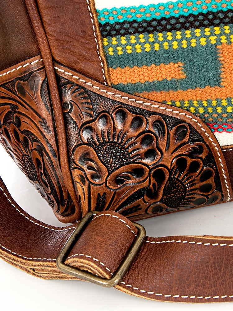 American Darling Duffel Hand Tooled Saddle Blanket Genuine Leather Women Bag Western Handbag Purse|