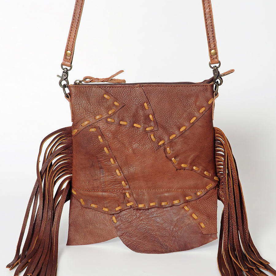 American Darling Cross body Bag Genuine Leather Western Purse with Fringes Buck Stitched Trim and YKK Zipper