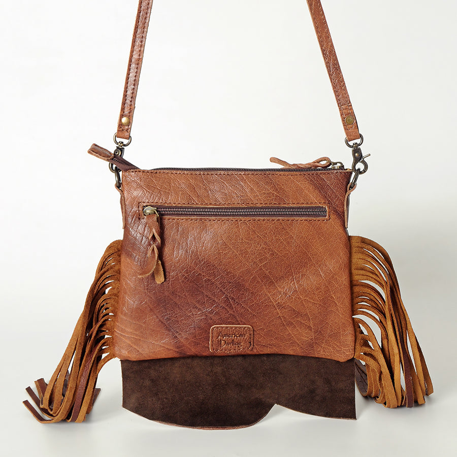 American Darling Cross body Bag Genuine Leather Western Purse with Fringes Buck Stitched Trim and YKK Zipper
