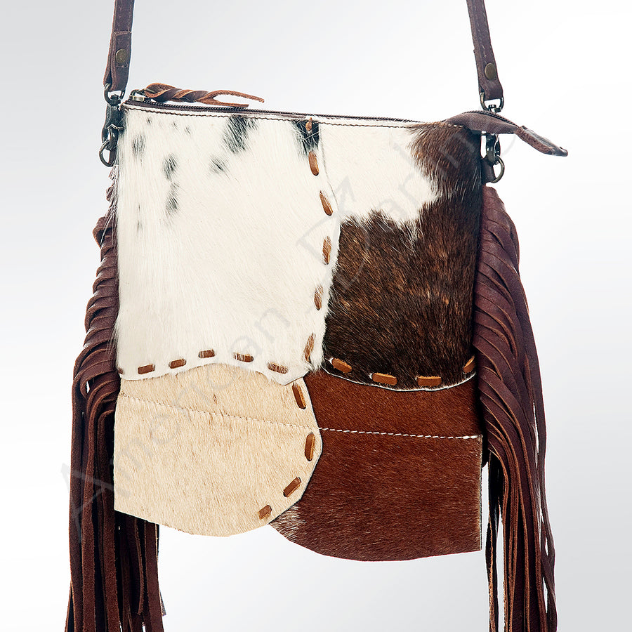 American Darling Cross body Bag Genuine Leather Western Purse with Fringes Buck Stitched Trim and YKK Zipper