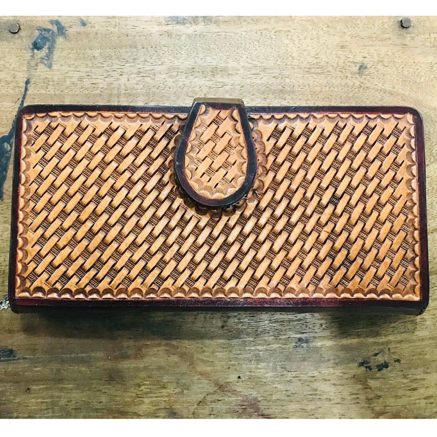 American Darling Wristlet Bag Hand Tooled Floral Carved Vegetable Tanned Western Leather Wallet Purse 4in x 8in