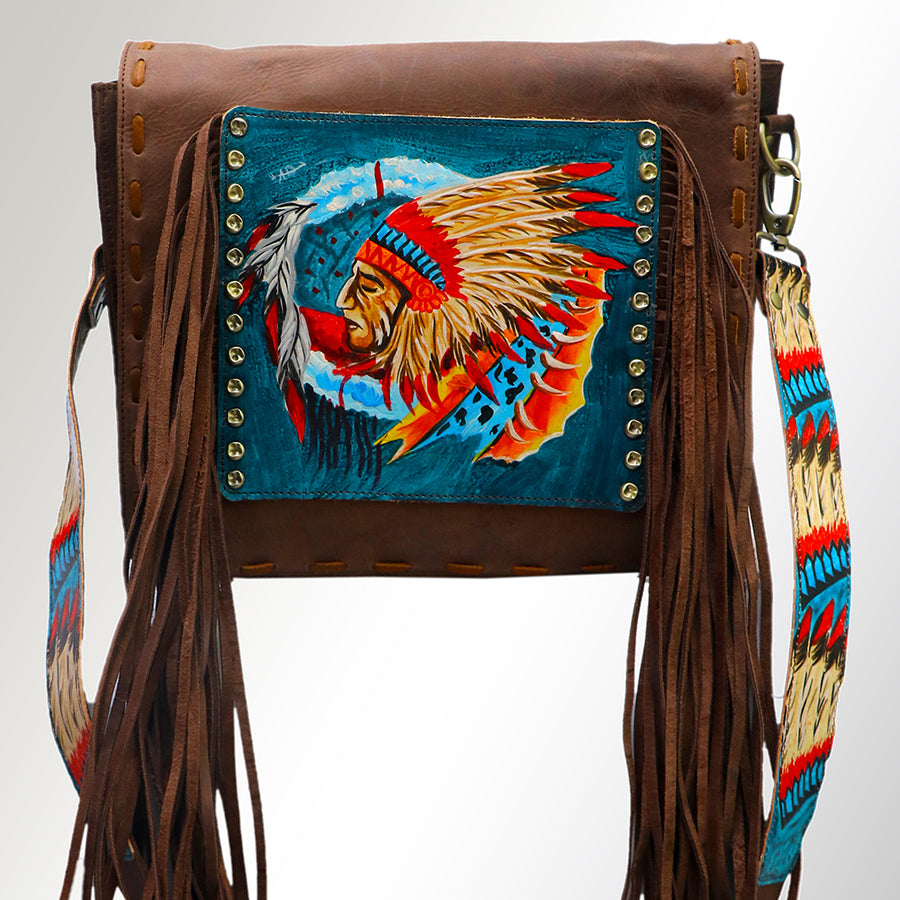 American Darling Cross body Bag Hand Tooled Floral Leather Fringed Western Purse 12in x 12in