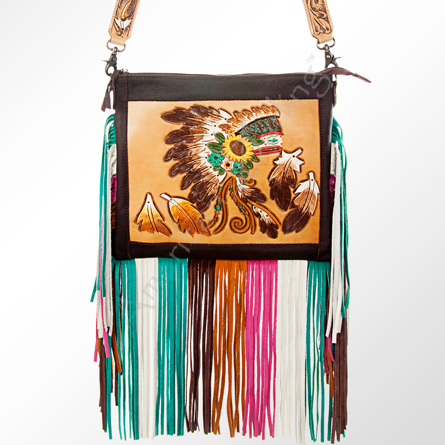 American Darling Cross body Bag Hand-Tooled Floral Genuine Leather Western Purse with Fringes and YKK Zipper for Women