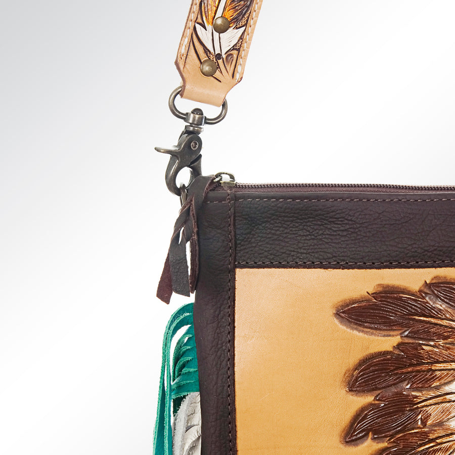 American Darling Cross body Bag Hand-Tooled Floral Genuine Leather Western Purse with Fringes and YKK Zipper for Women