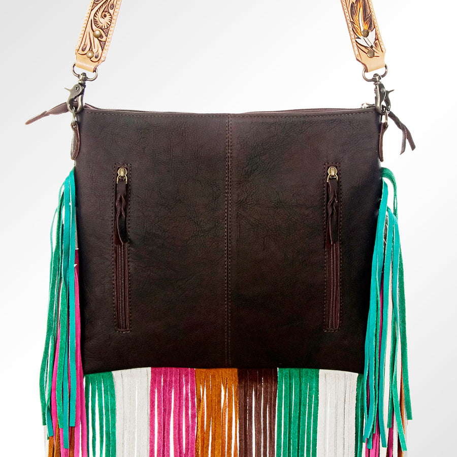 American Darling Cross body Bag Hand-Tooled Floral Genuine Leather Western Purse with Fringes and YKK Zipper for Women