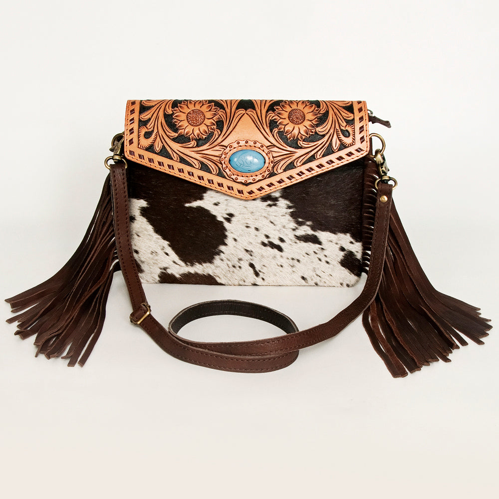 American Darling Envelope Hand Tooled Hair-On Genuine Leather Women Bag Western Handbag Purse | for Cute