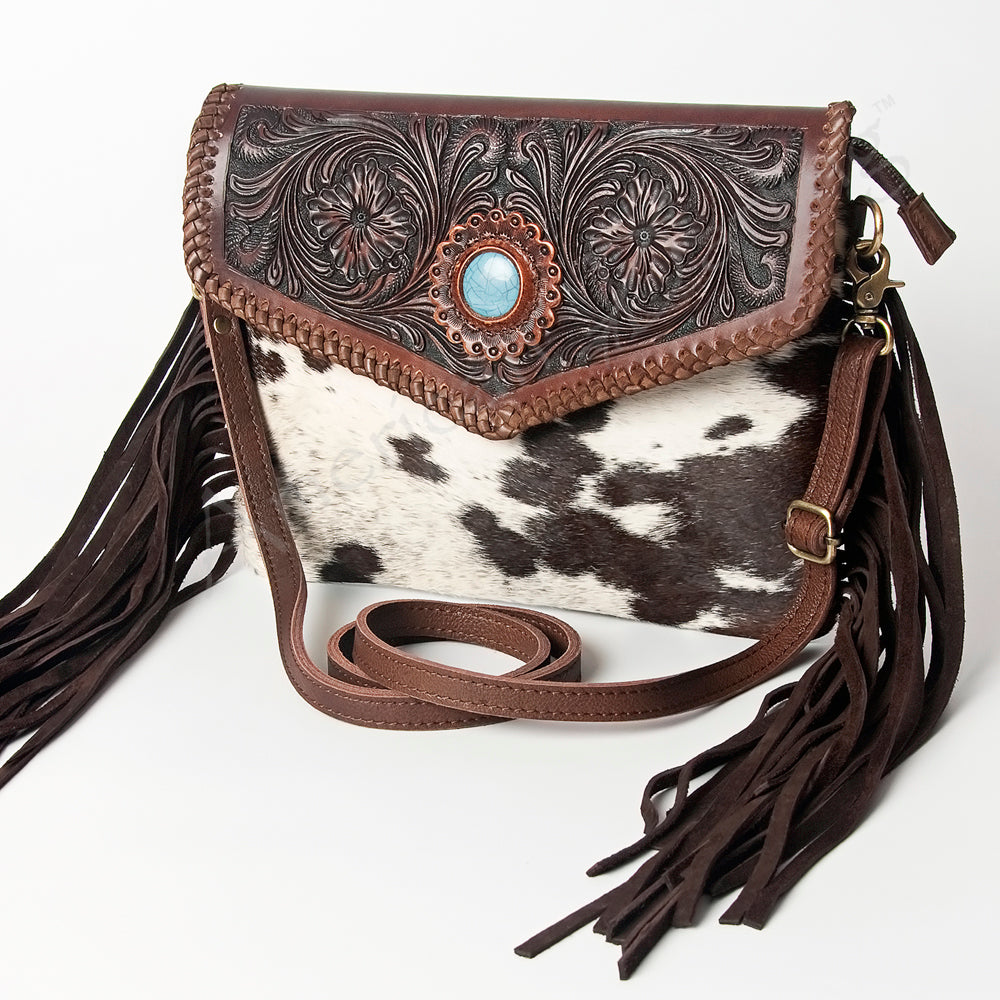 American Darling Envelope Hand Tooled Hair-On Genuine Leather Women Bag Western Handbag Purse | for Cute
